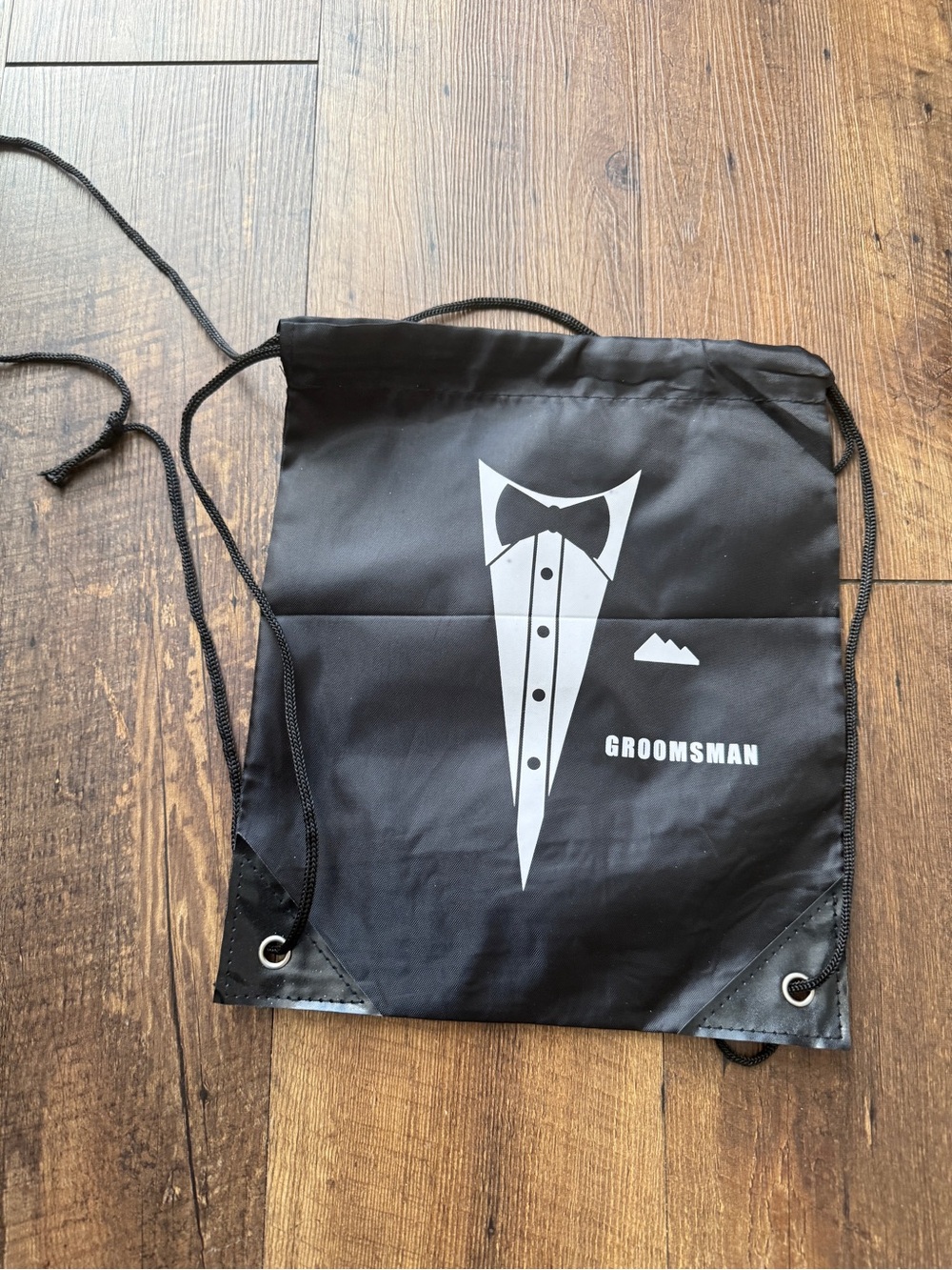 Black Groomsman Drawstring Sling Backpack 6 piece set, new without tags